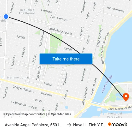 Avenida Ángel Peñaloza, 5501-5595 to Nave II - Fich Y Fcm map