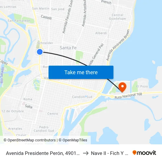 Avenida Presidente Perón, 4901-4957 to Nave II - Fich Y Fcm map