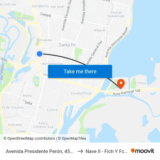 Avenida Presidente Perón, 4574 to Nave II - Fich Y Fcm map