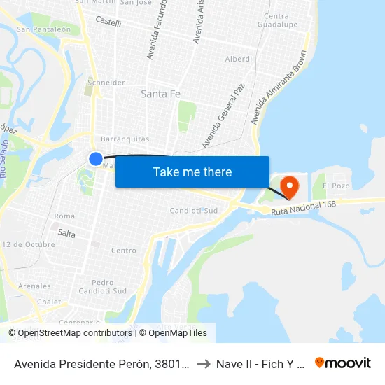 Avenida Presidente Perón, 3801-3825 to Nave II - Fich Y Fcm map