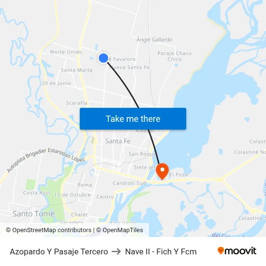 Azopardo Y Pasaje Tercero to Nave II - Fich Y Fcm map