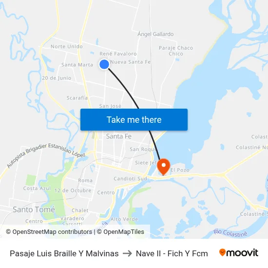 Pasaje Luis Braille Y Malvinas to Nave II - Fich Y Fcm map