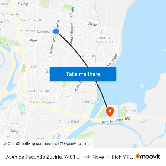 Avenida Facundo Zuviría, 7401-7499 to Nave II - Fich Y Fcm map