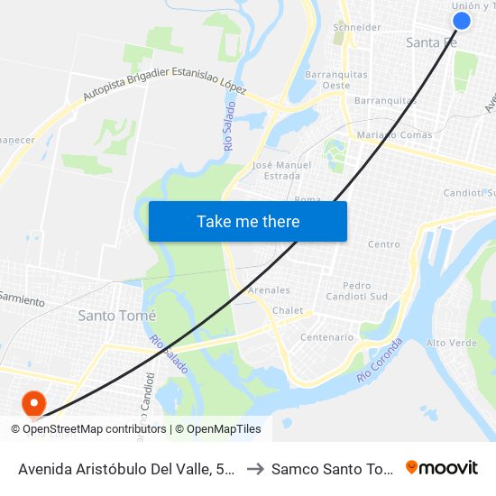 Avenida Aristóbulo Del Valle, 5896 to Samco Santo Tomé map