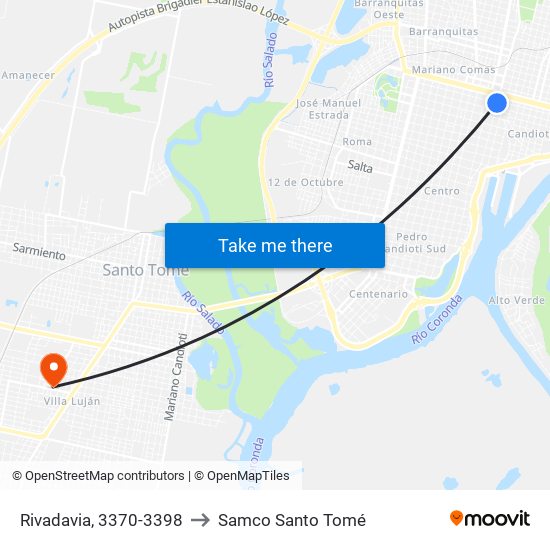 Rivadavia, 3370-3398 to Samco Santo Tomé map