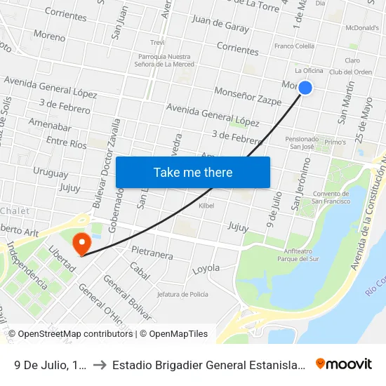 9 De Julio, 1796 to Estadio Brigadier General Estanislao López map