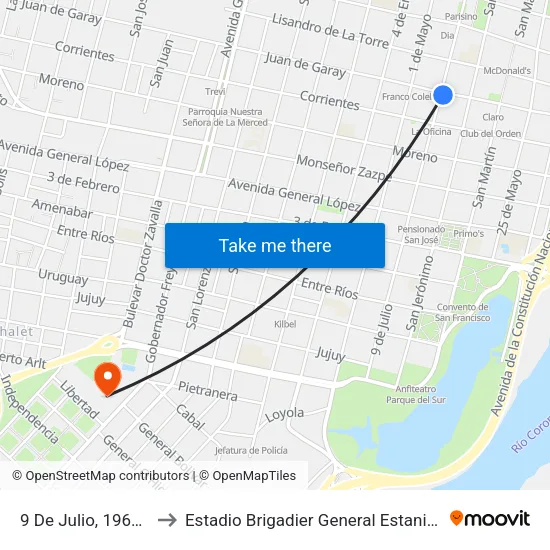9 De Julio, 1966-1998 to Estadio Brigadier General Estanislao López map