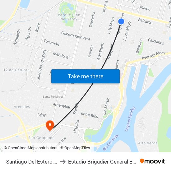 Santiago Del Estero, 2701-2755 to Estadio Brigadier General Estanislao López map