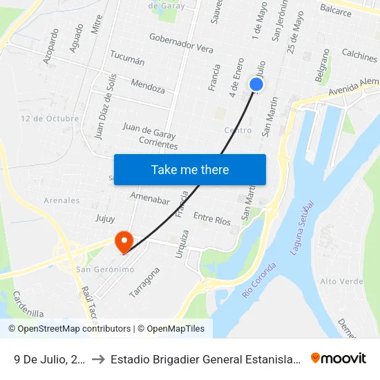 9 De Julio, 2594 to Estadio Brigadier General Estanislao López map