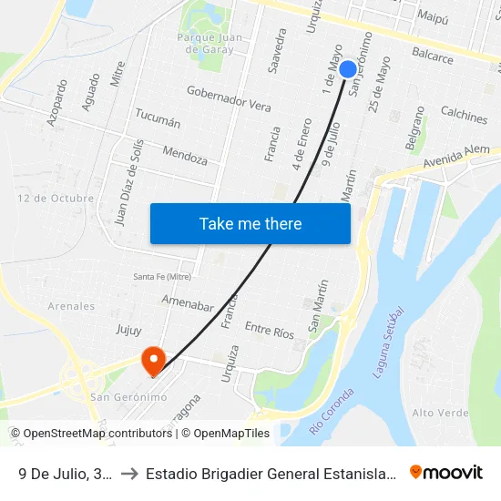 9 De Julio, 3198 to Estadio Brigadier General Estanislao López map
