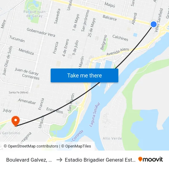 Boulevard Galvez, 1002-1042 to Estadio Brigadier General Estanislao López map