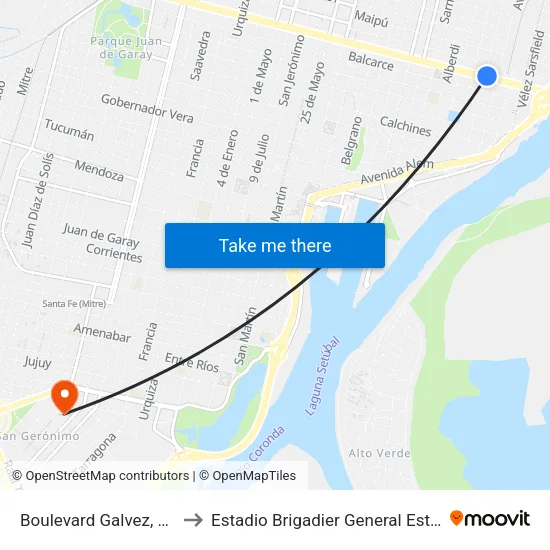 Boulevard Galvez, 1250-1300 to Estadio Brigadier General Estanislao López map