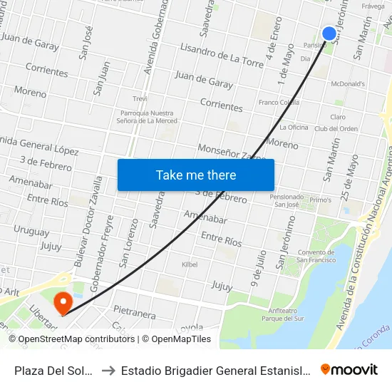 Plaza Del Soldado to Estadio Brigadier General Estanislao López map
