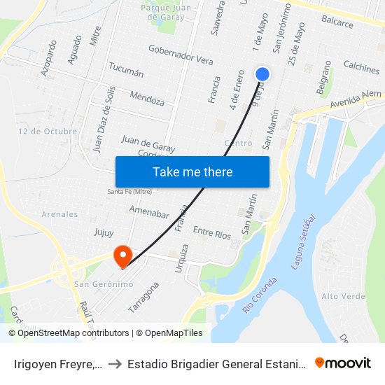 Irigoyen Freyre, 2796 to Estadio Brigadier General Estanislao López map