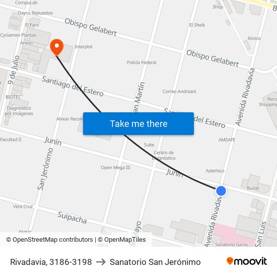 Rivadavia, 3186-3198 to Sanatorio San Jerónimo map