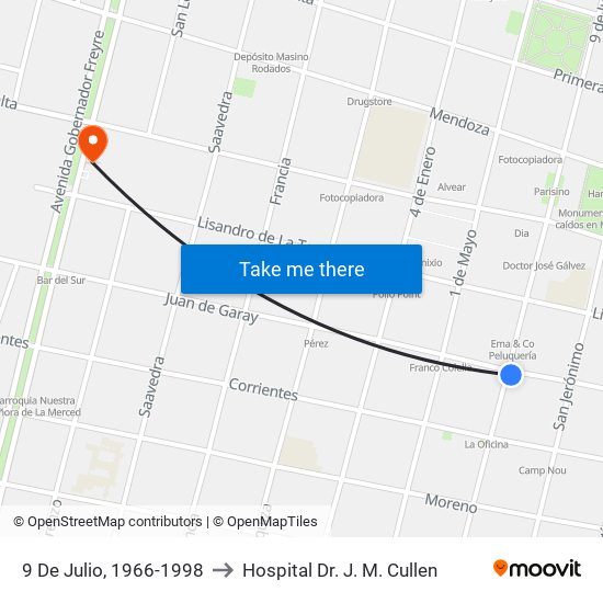 9 De Julio, 1966-1998 to Hospital Dr. J. M. Cullen map