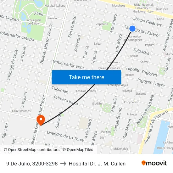 9 De Julio, 3200-3298 to Hospital Dr. J. M. Cullen map