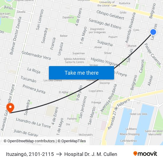 Ituzaingó, 2101-2115 to Hospital Dr. J. M. Cullen map