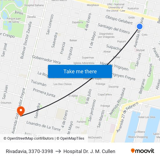 Rivadavia, 3370-3398 to Hospital Dr. J. M. Cullen map