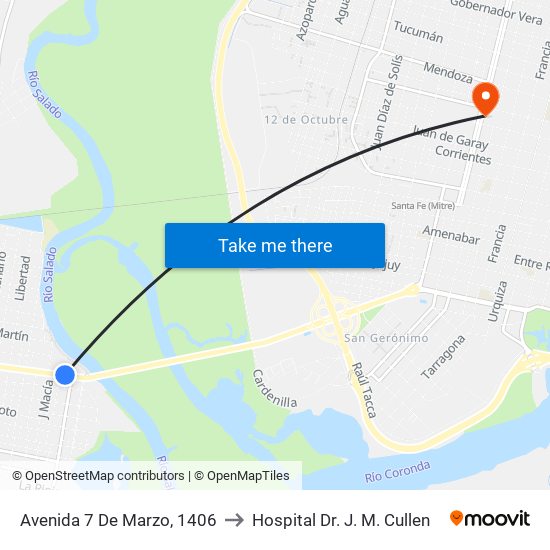 Avenida 7 De Marzo, 1406 to Hospital Dr. J. M. Cullen map
