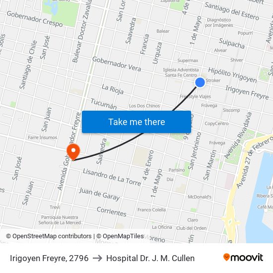 Irigoyen Freyre, 2796 to Hospital Dr. J. M. Cullen map
