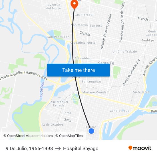 9 De Julio, 1966-1998 to Hospital Sayago map