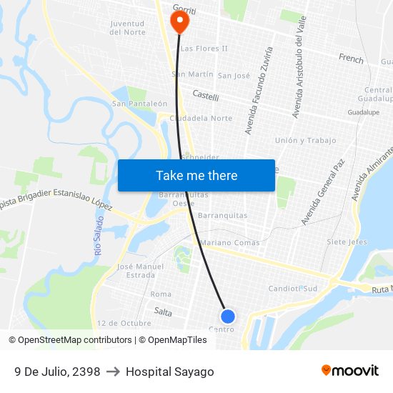 9 De Julio, 2398 to Hospital Sayago map