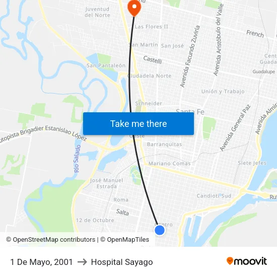 1 De Mayo, 2001 to Hospital Sayago map