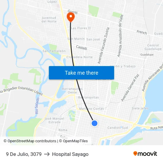 9 De Julio, 3079 to Hospital Sayago map
