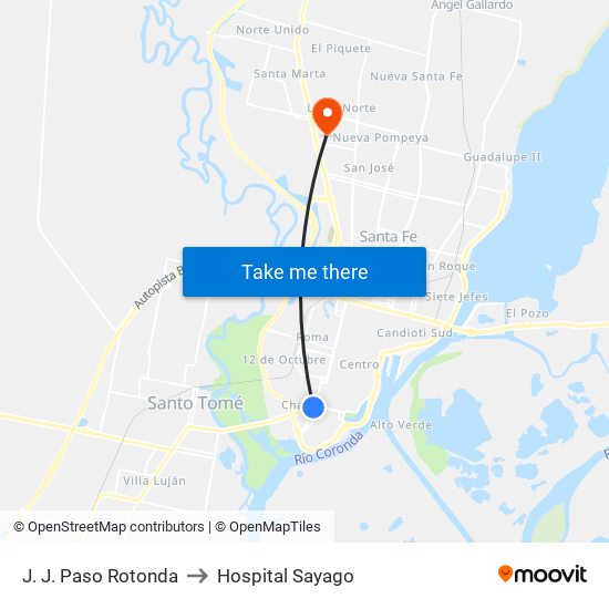 J. J. Paso Rotonda to Hospital Sayago map