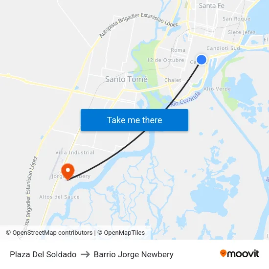 Plaza Del Soldado to Barrio Jorge Newbery map