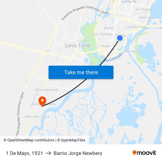 1 De Mayo, 1921 to Barrio Jorge Newbery map