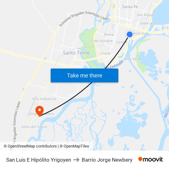 San Luis E Hipólito Yrigoyen to Barrio Jorge Newbery map