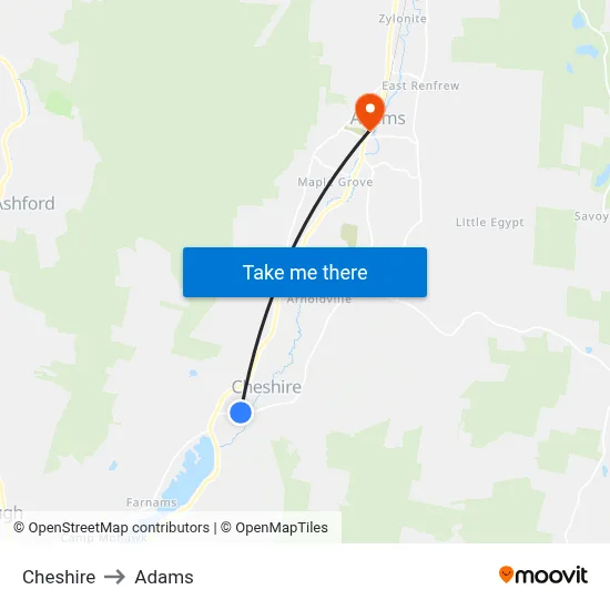 Cheshire to Adams map