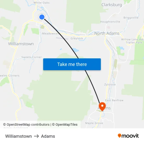 Williamstown to Adams map