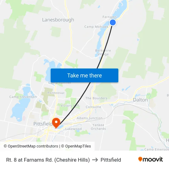 Rt. 8 at Farnams Rd. (Cheshire Hills) to Pittsfield map