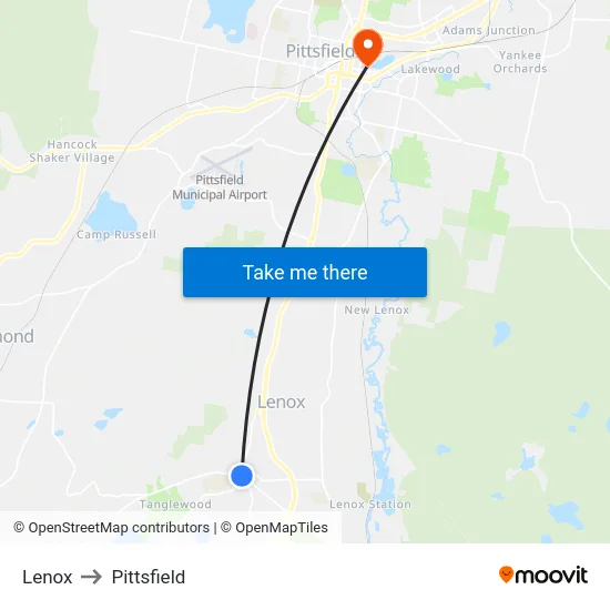 Lenox to Pittsfield map