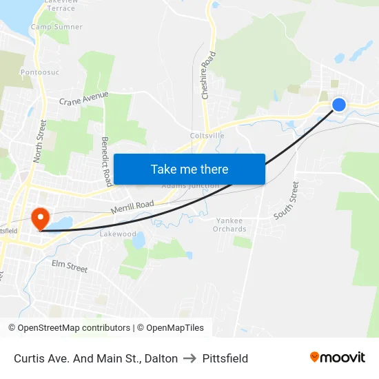 Curtis Ave. And Main St., Dalton to Pittsfield map