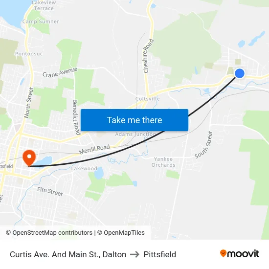 Curtis Ave. And Main St., Dalton to Pittsfield map