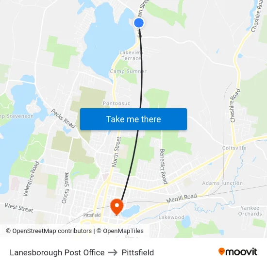 Lanesborough Post Office to Pittsfield map