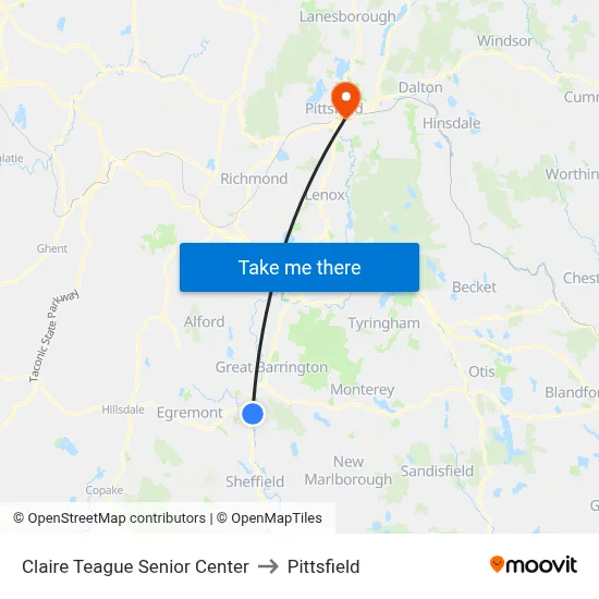 Claire Teague Senior Center to Pittsfield map