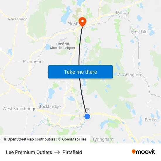 Lee Premium Outlets to Pittsfield map