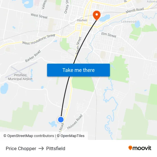 Price Chopper to Pittsfield map