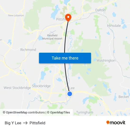 Big Y Lee to Pittsfield map