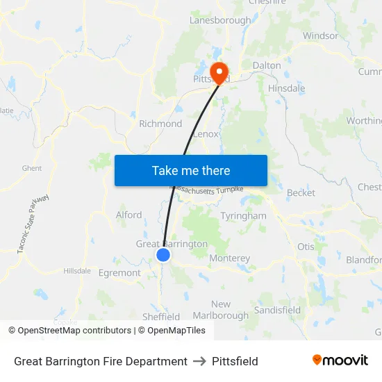 Great Barrington Fire Department to Pittsfield map