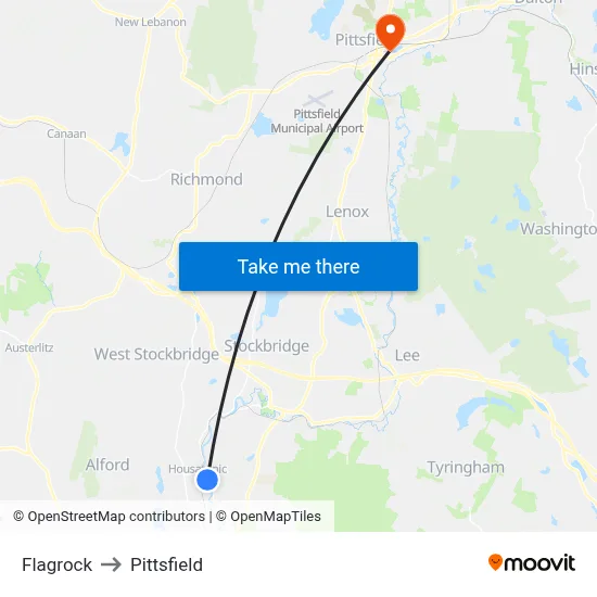 Flagrock to Pittsfield map
