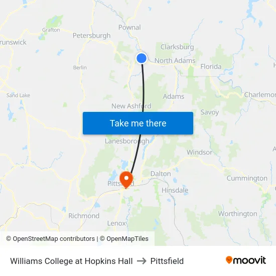 Williams College at Hopkins Hall to Pittsfield map