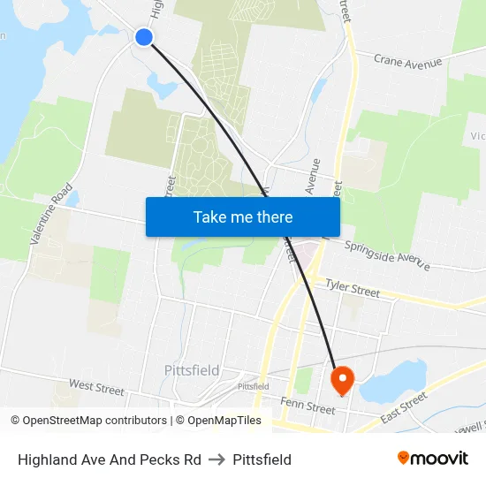 Highland Ave And Pecks Rd to Pittsfield map