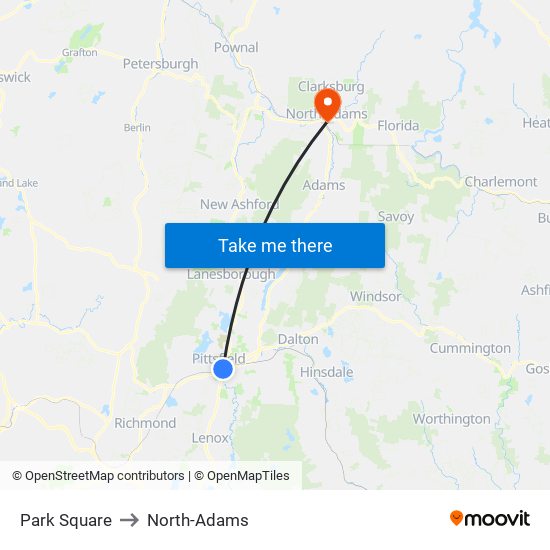 Park Square to North-Adams map