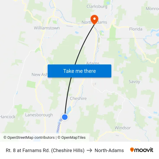 Rt. 8 at Farnams Rd. (Cheshire Hills) to North-Adams map